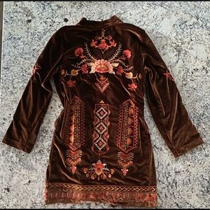 Driftwood brown velvet embroidered robe kimono top